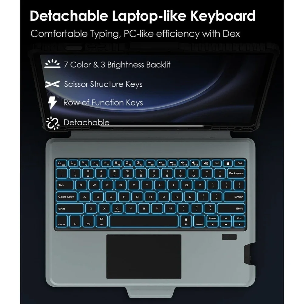 Nillkin Tab S9 FE Plus 12.4 Keyboard Case Trackpad Backlit‎ Rugged Cover